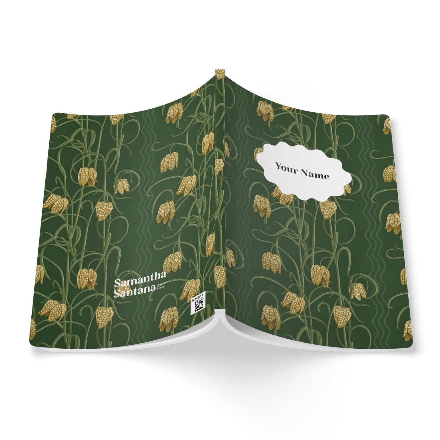 Campanas Softcover Personalized Journal, dark green & ocher (add your name)