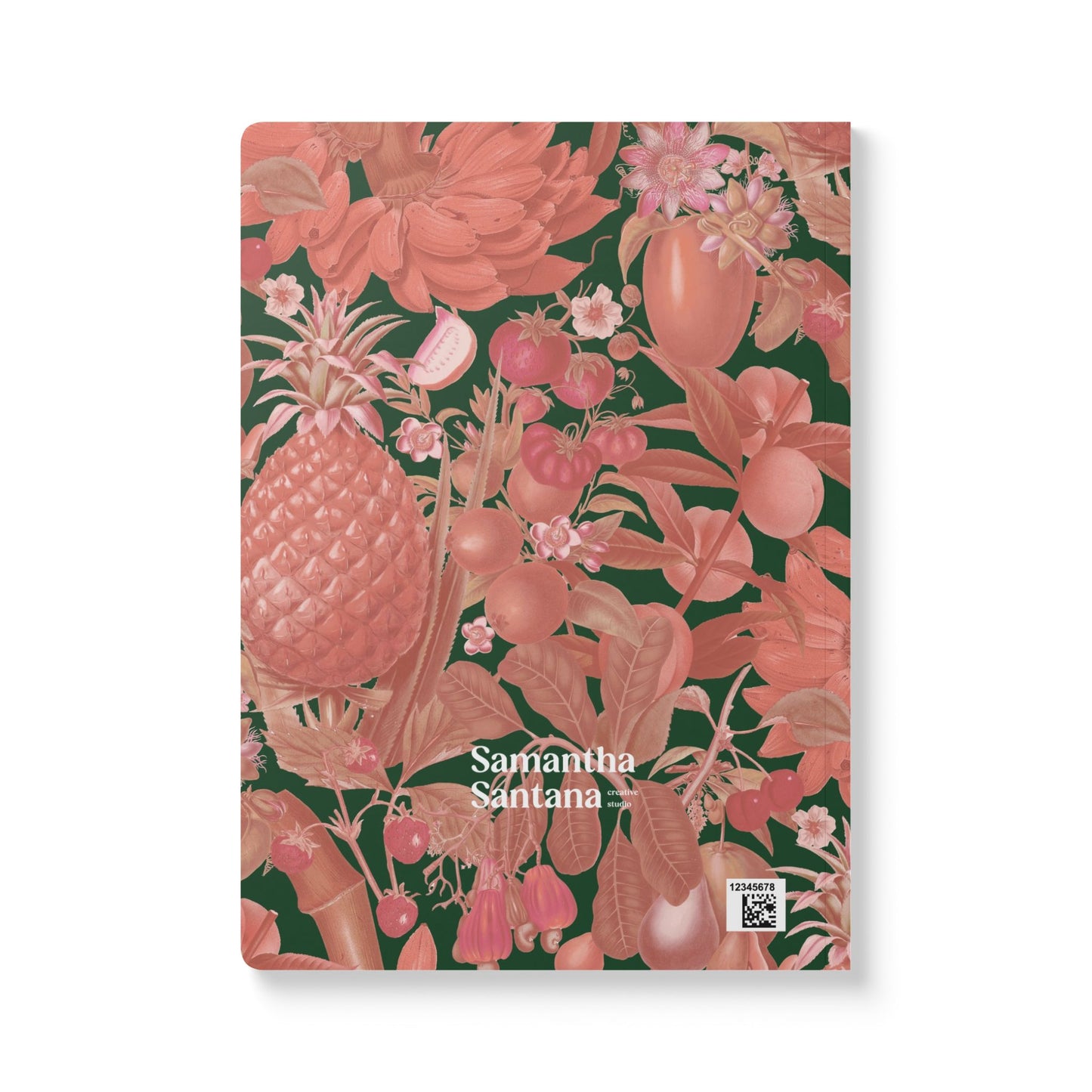 Juicy Fruit Softcover Personalized Journal, dark green and pink (add your name)