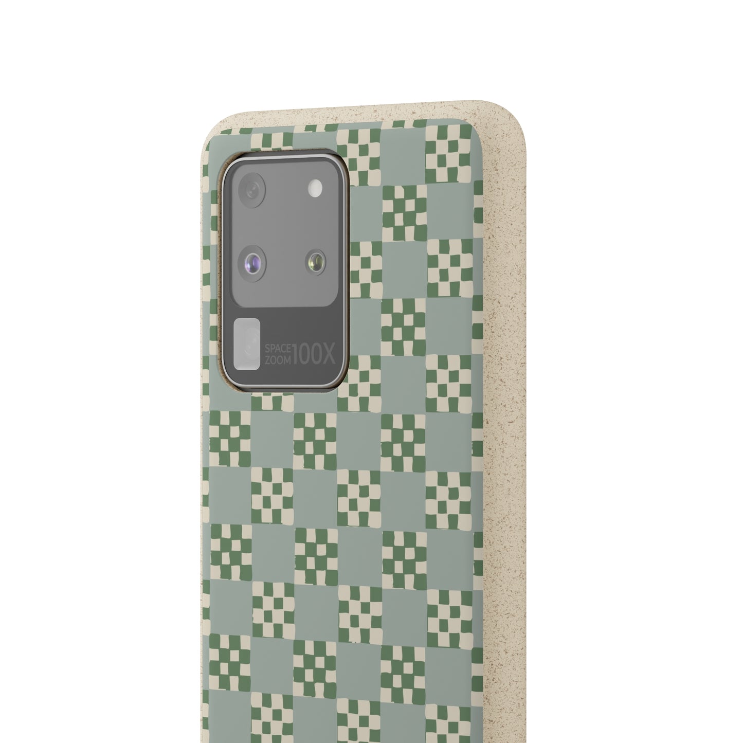 Checkered Quilt Biodegradable Phone Case, mint and green