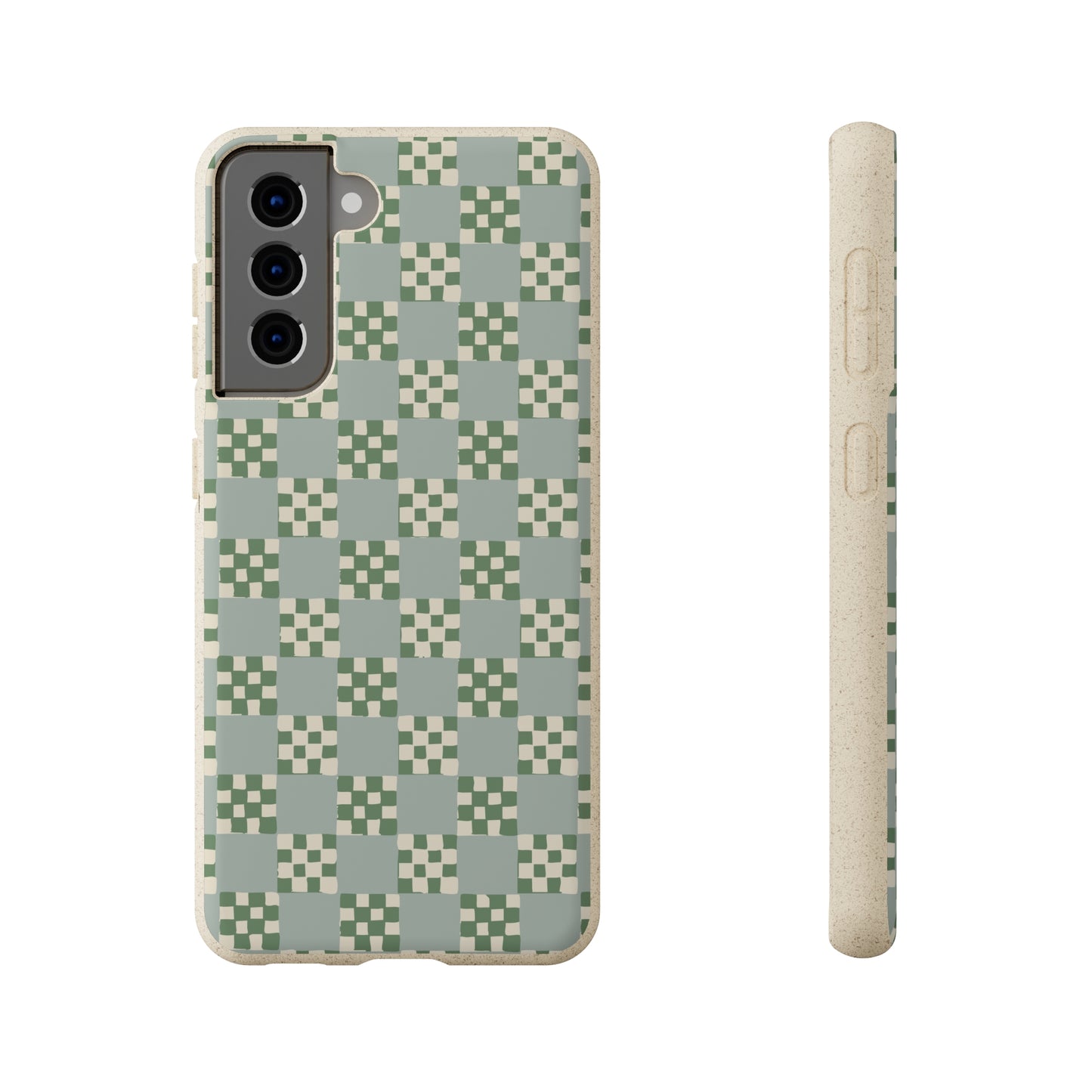 Checkered Quilt Biodegradable Phone Case, mint and green