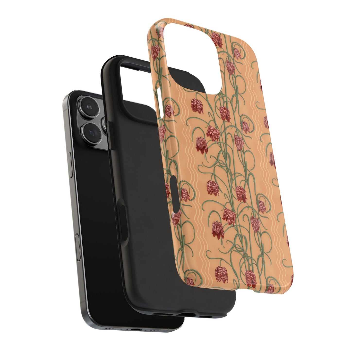 Campanas Floral Tough Phone Case — Peach and Rust Wildflower Protective Cover, Personalizable