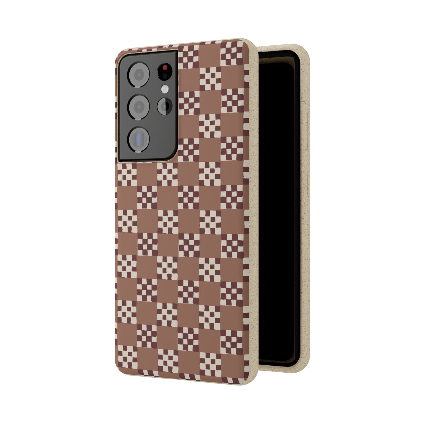 Checkered Quilt Biodegradable Phone Case, mocha mousse