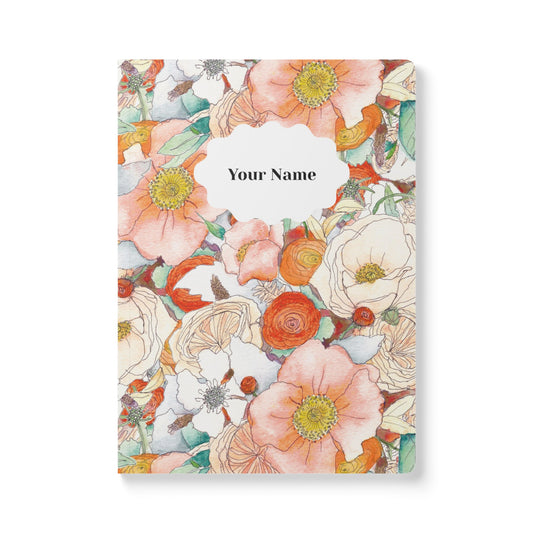 Floral Reverie Softcover Personalized Journal, orange (add your name)