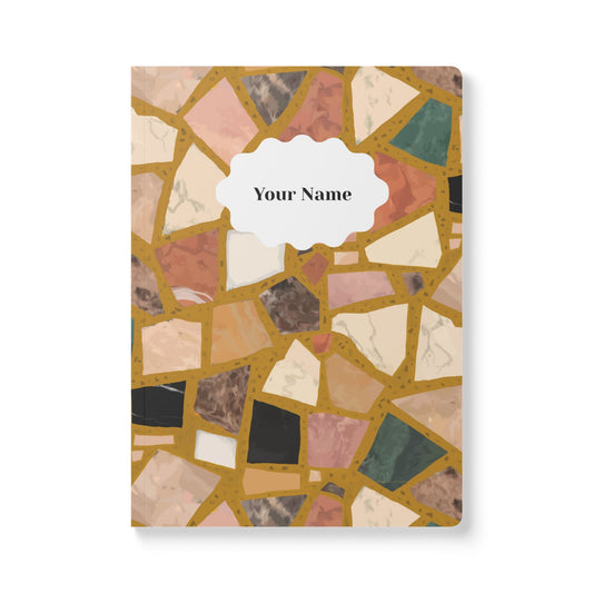 Dolce Terrazzo Softcover Personalized Journal, mustard yellow and multicolor (add your name)