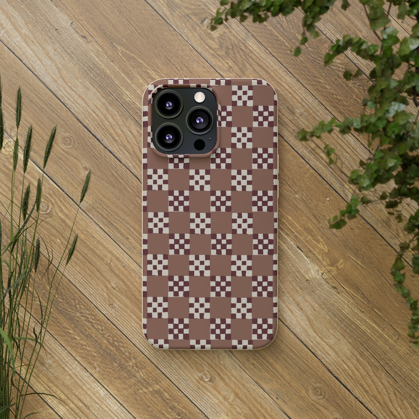 Checkered Quilt Biodegradable Phone Case, mocha mousse