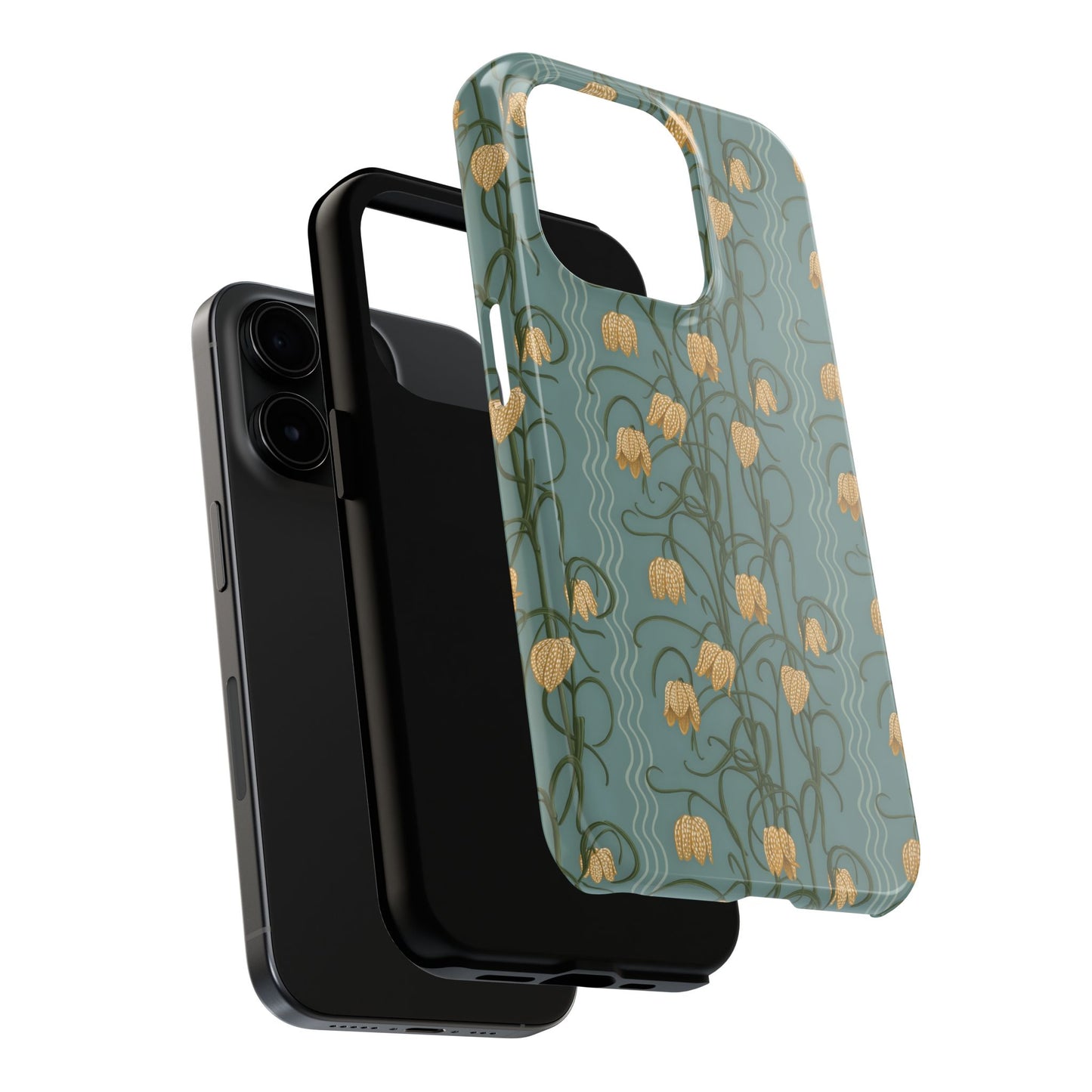 Campanas Floral Tough Phone Case — Dusty Blue and Marigold Wildflower Protective Cover, Personalizable