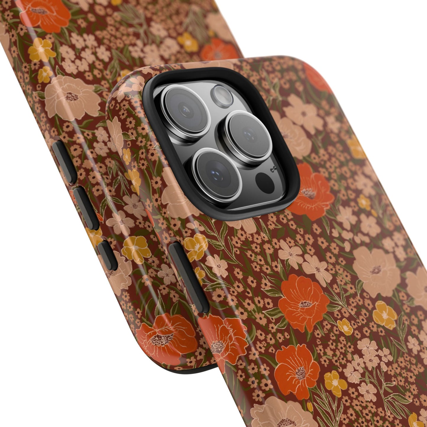 Wildflower Meadow Retro Vintage Floral Tough Phone Case Protection - Dark Siena, Personalizable