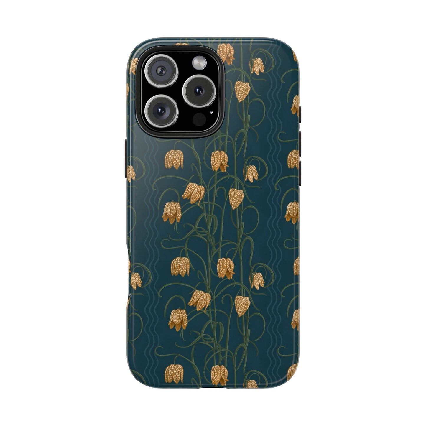 Campanas Floral Tough Phone Case — Dark Blue and Goldenrod Wildflower Protective Cover, Personalizable