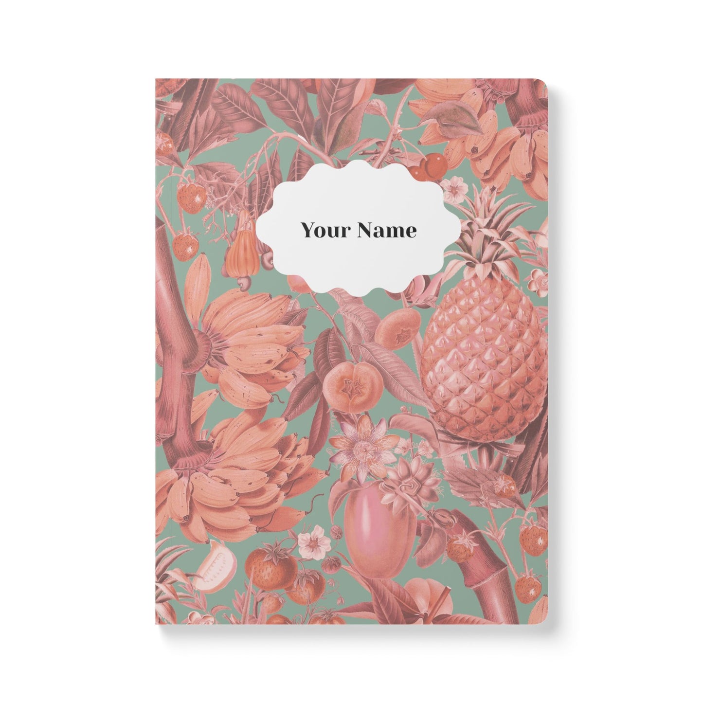 Juicy Fruit Softcover Personalized Journal, mint and coral (add your name)