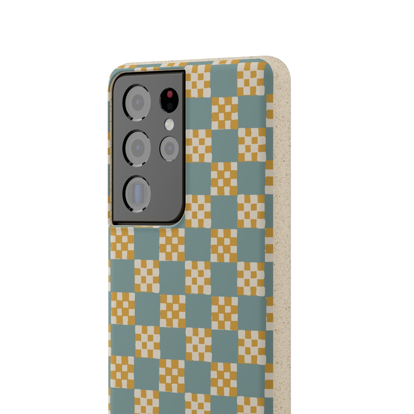 Checkered Quilt Biodegradable Phone Case, light blue and yellow