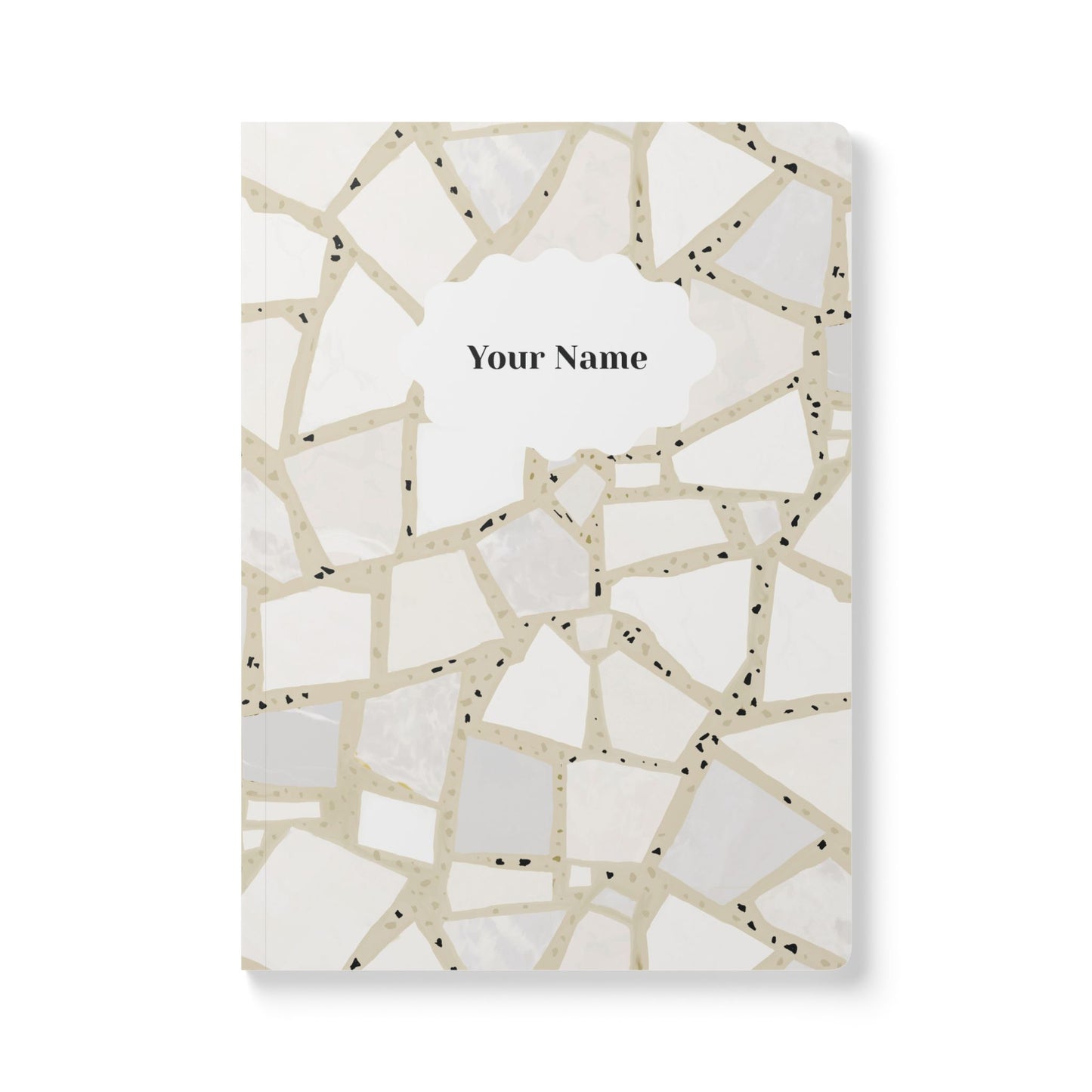 Dolce Terrazzo Softcover Personalized Journal, neutral and white (add your name)