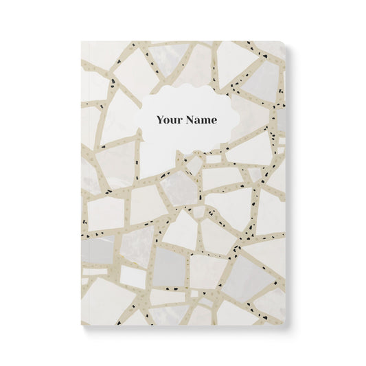 Dolce Terrazzo Softcover Personalized Journal, neutral and white (add your name)