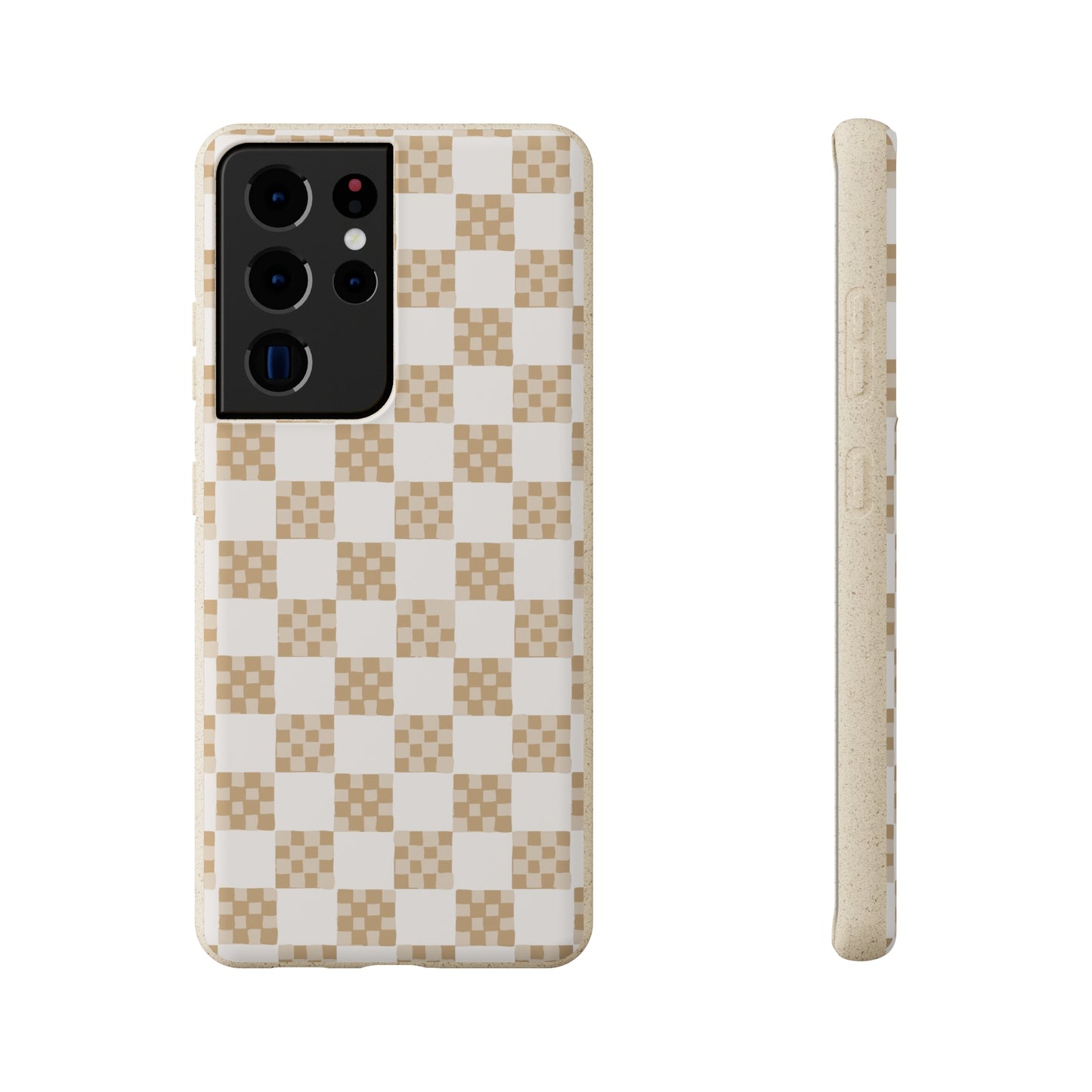 Checkered Quilt Biodegradable Phone Case, tan and white