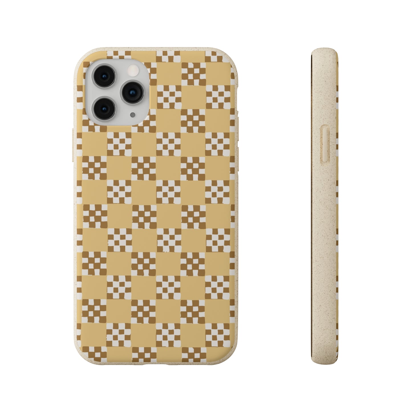 Checkered Quilt Biodegradable Phone Case, butter yellow, white and toffee