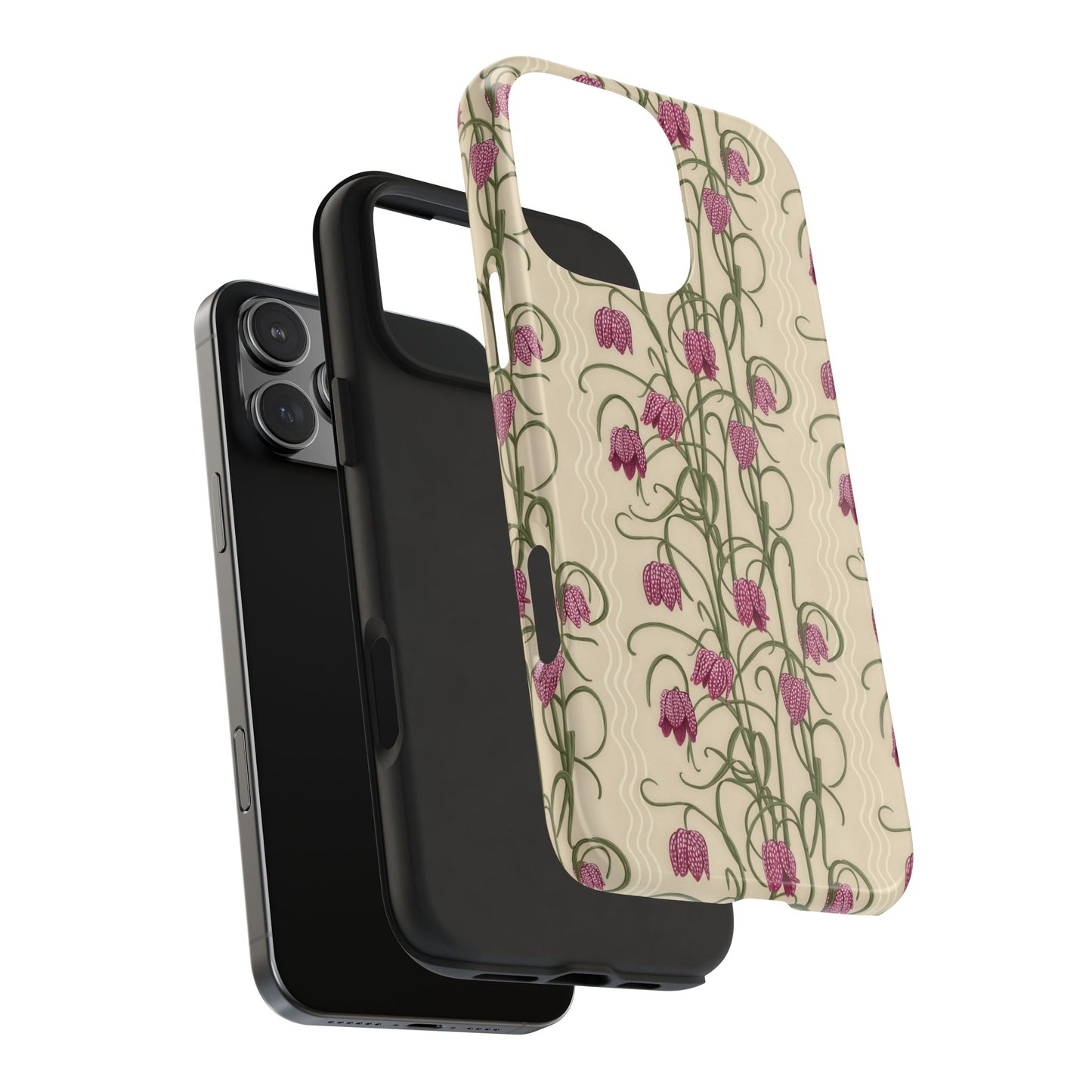 Campanas Floral Tough Phone Case — Tan and Purple Wildflower Protective Cover, Personalizable