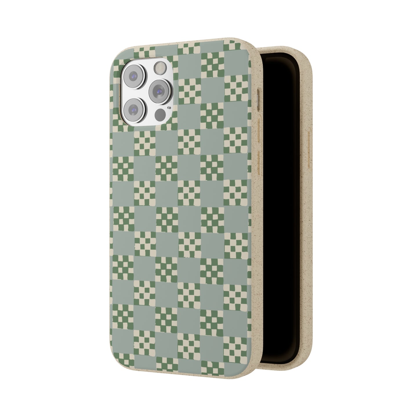 Checkered Quilt Biodegradable Phone Case, mint and green