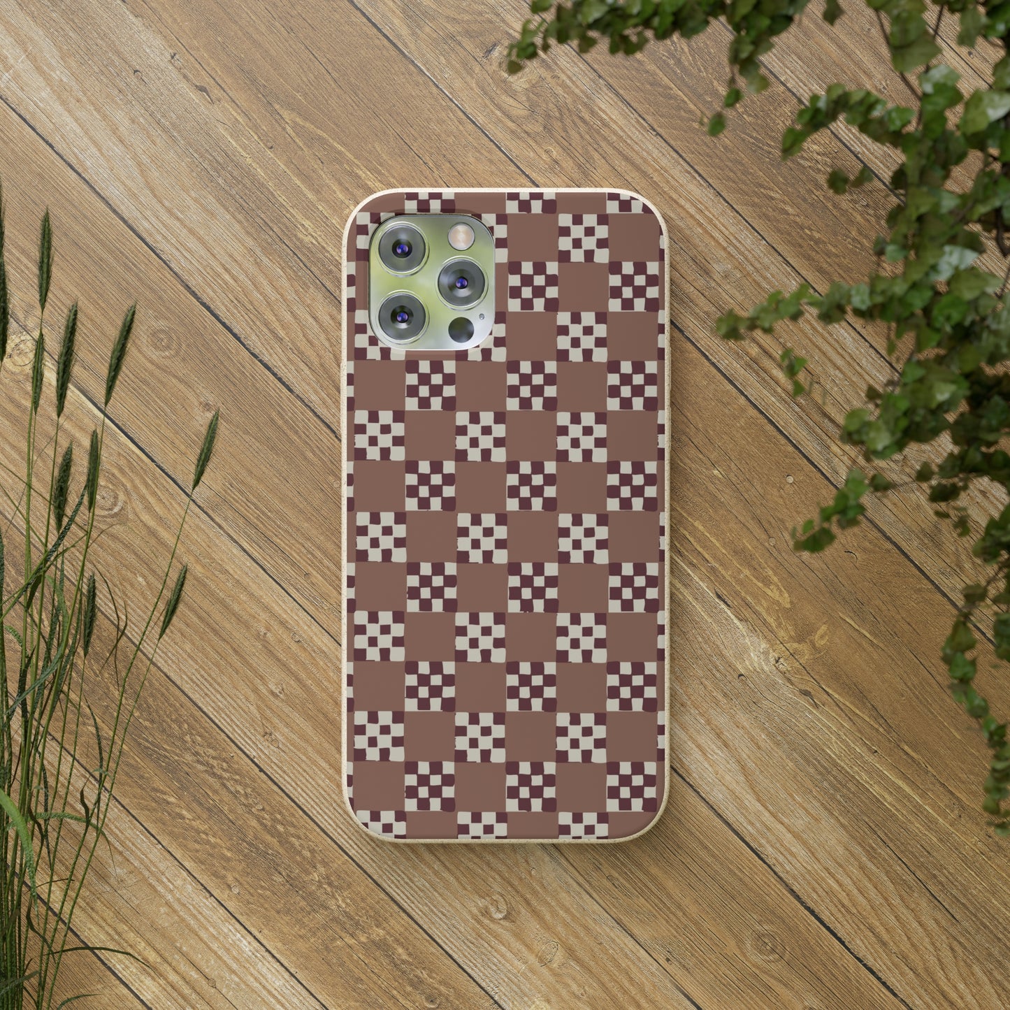 Checkered Quilt Biodegradable Phone Case, mocha mousse