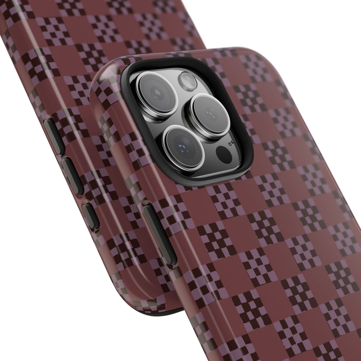 Checker Quilt Tough Phone Case — Retro Eggplant Colored Pattern, Protective iPhone Cover, Personalizable