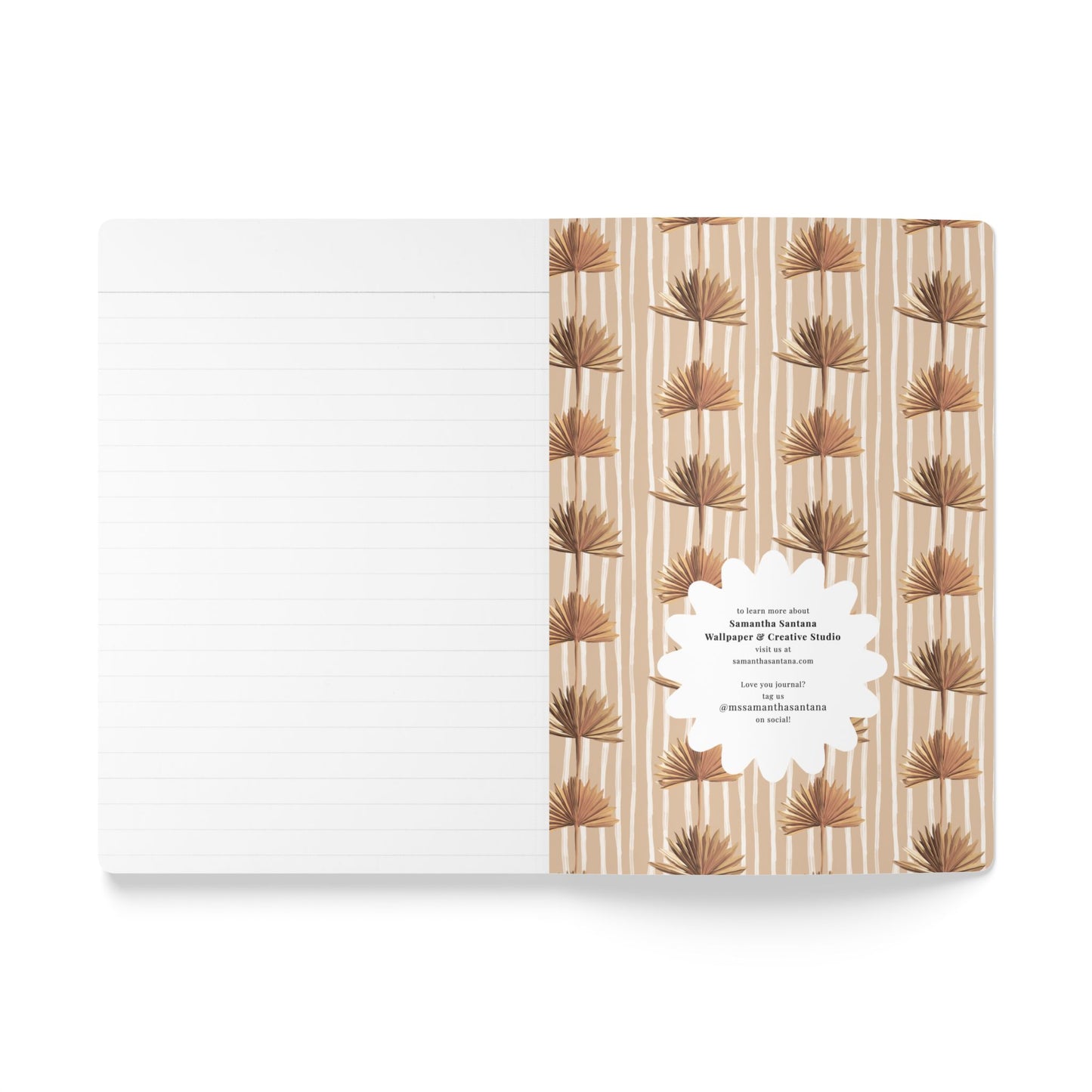 Stripey Palm Softcover Personalized Journal, neutral, peach & rust (add your name)