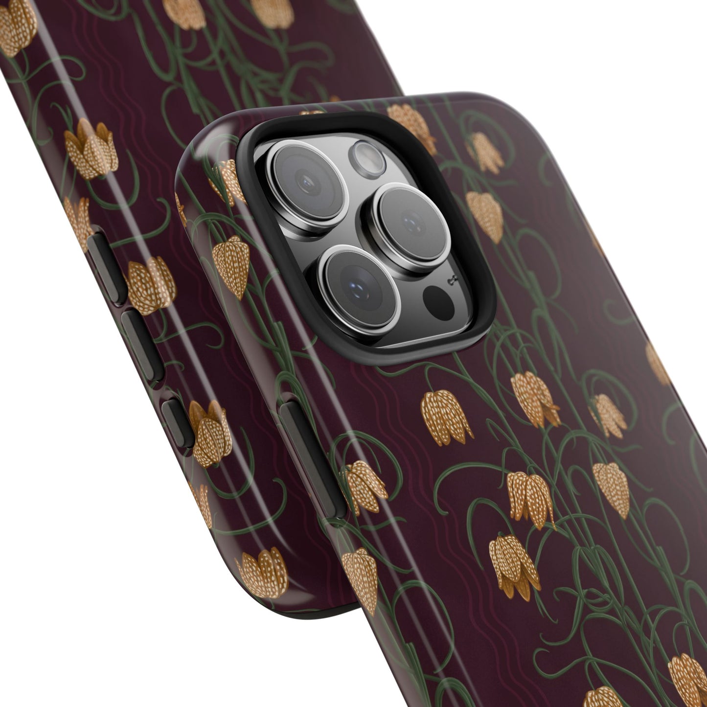 Campanas Floral Tough Phone Case — Eggplant and Toffee Wildflower Protective Cover, Personalizable