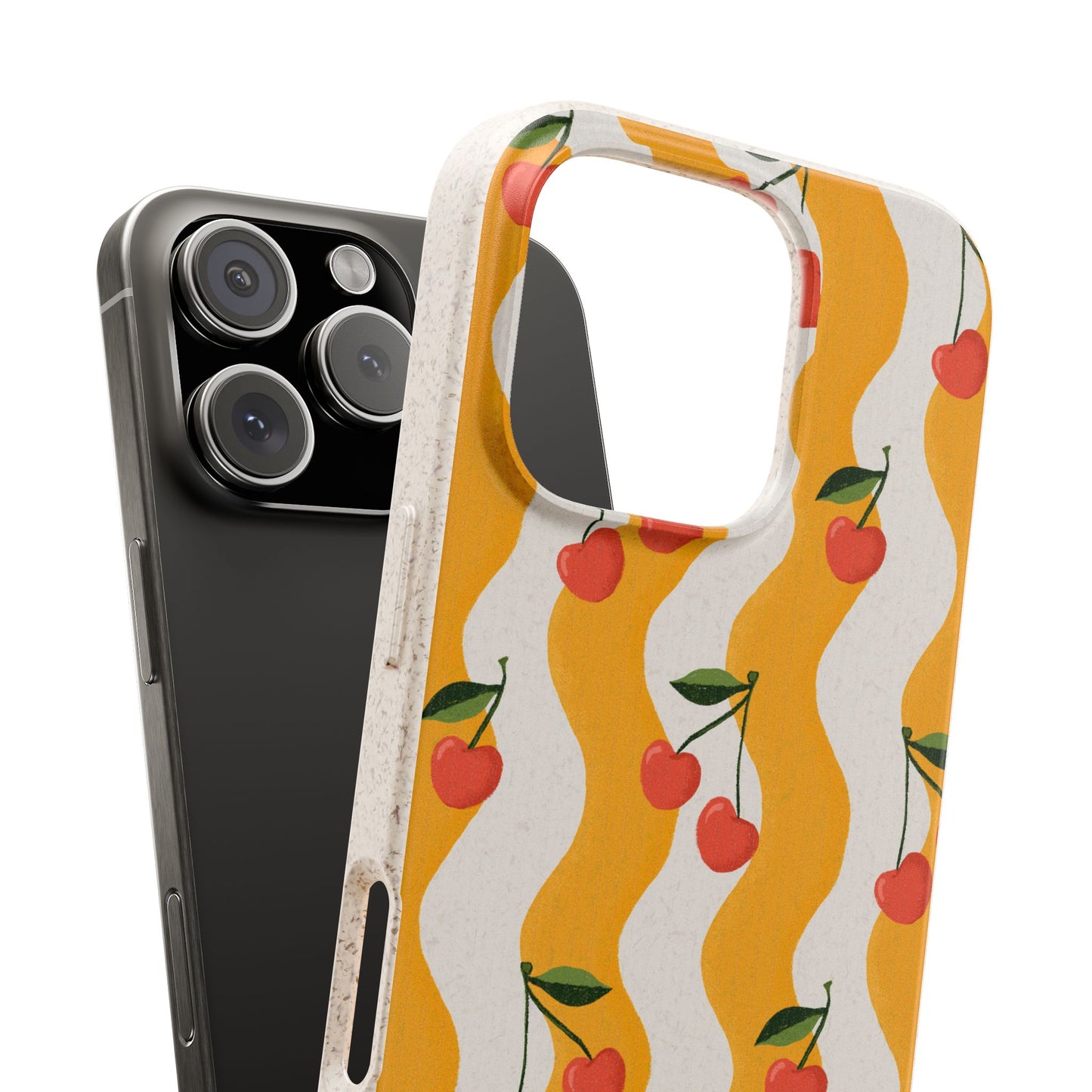 Wavy Cherry Phone Case - white and yellow - Eco-Friendly, Biodegradable