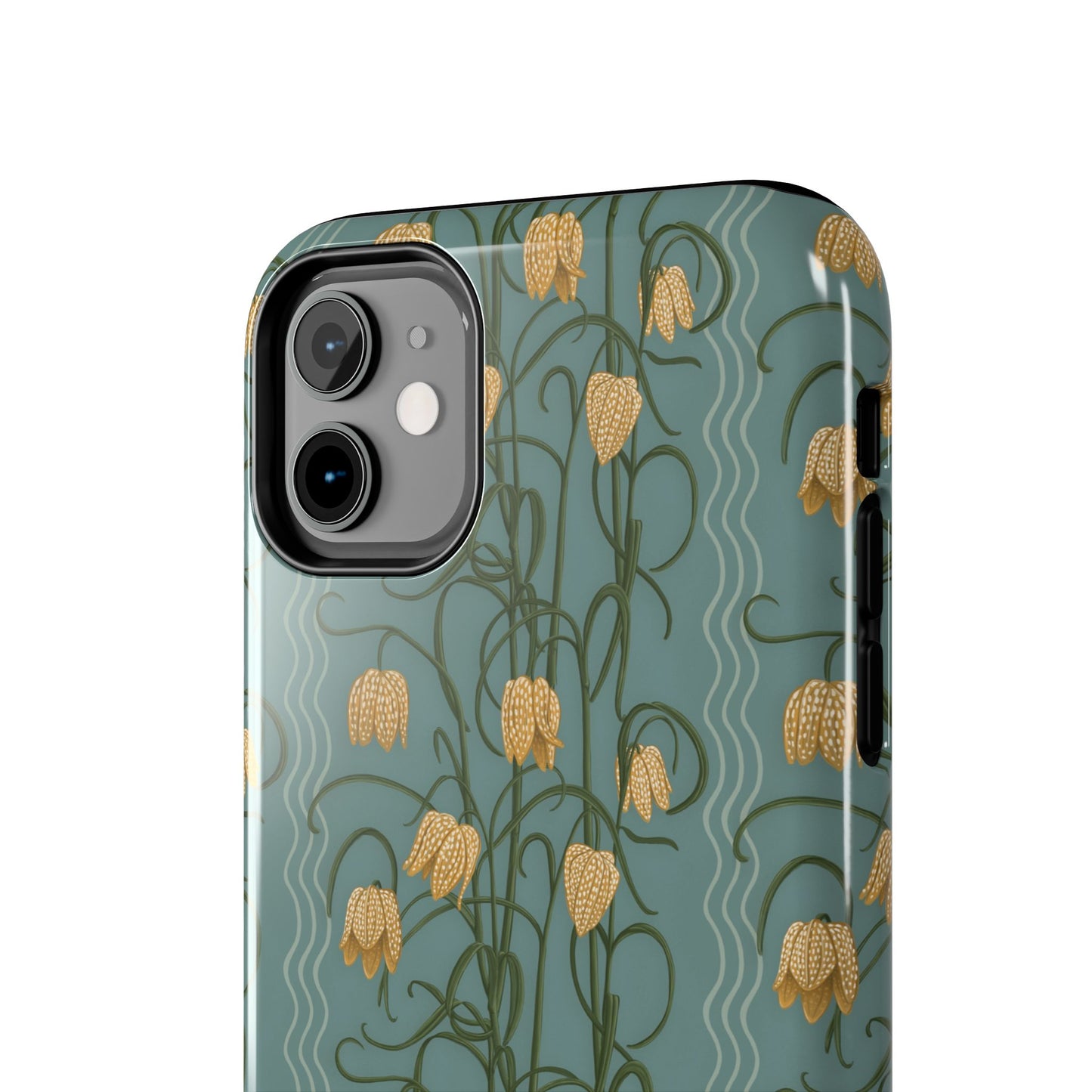 Campanas Floral Tough Phone Case — Dusty Blue and Marigold Wildflower Protective Cover, Personalizable