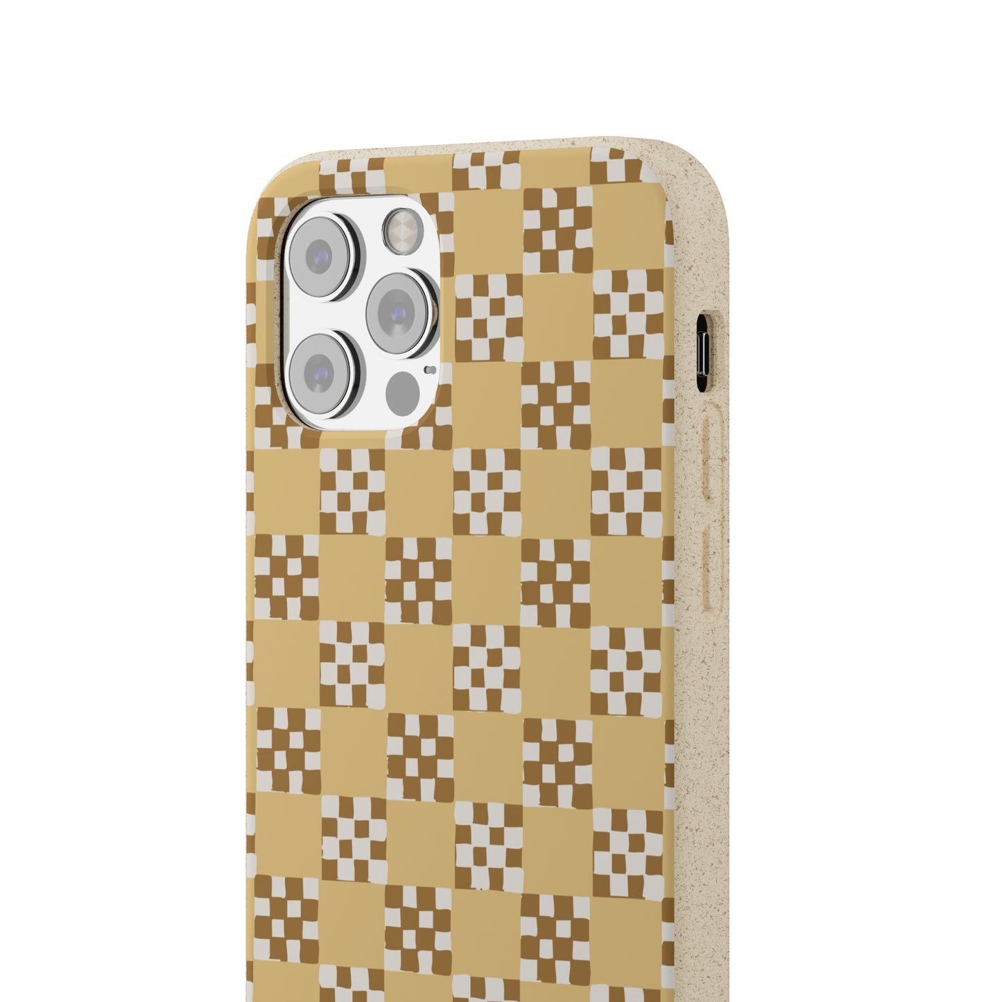 Checkered Quilt Biodegradable Phone Case, butter yellow, white and toffee