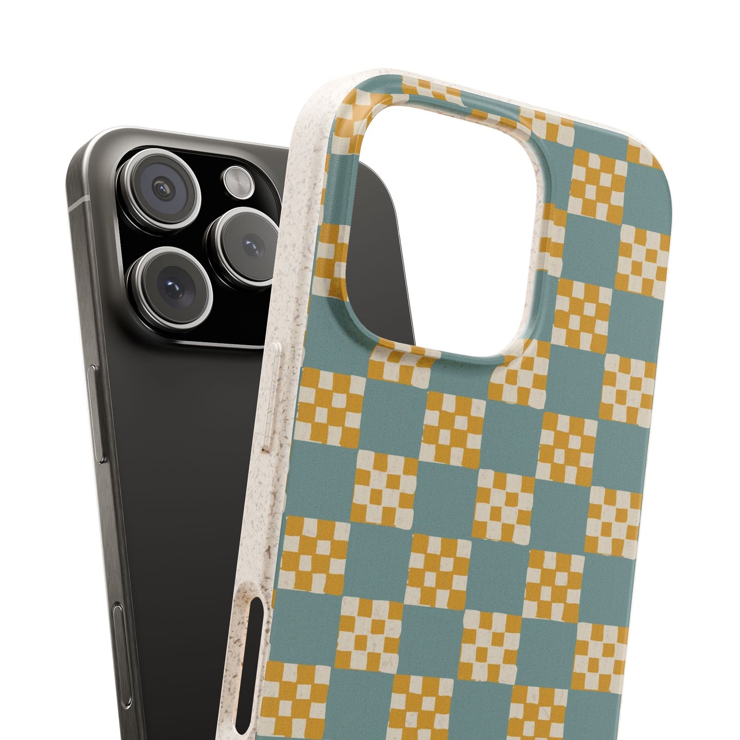 Checkered Quilt Phone Case - light blue, yellow and white - Eco-Friendly, Biodegradable