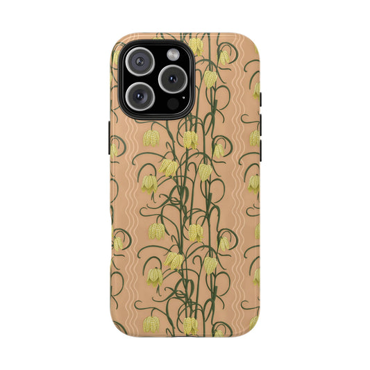 Campanas Floral Tough Phone Case — Clay and Yellow Wildflower Protective Cover, Personalizable
