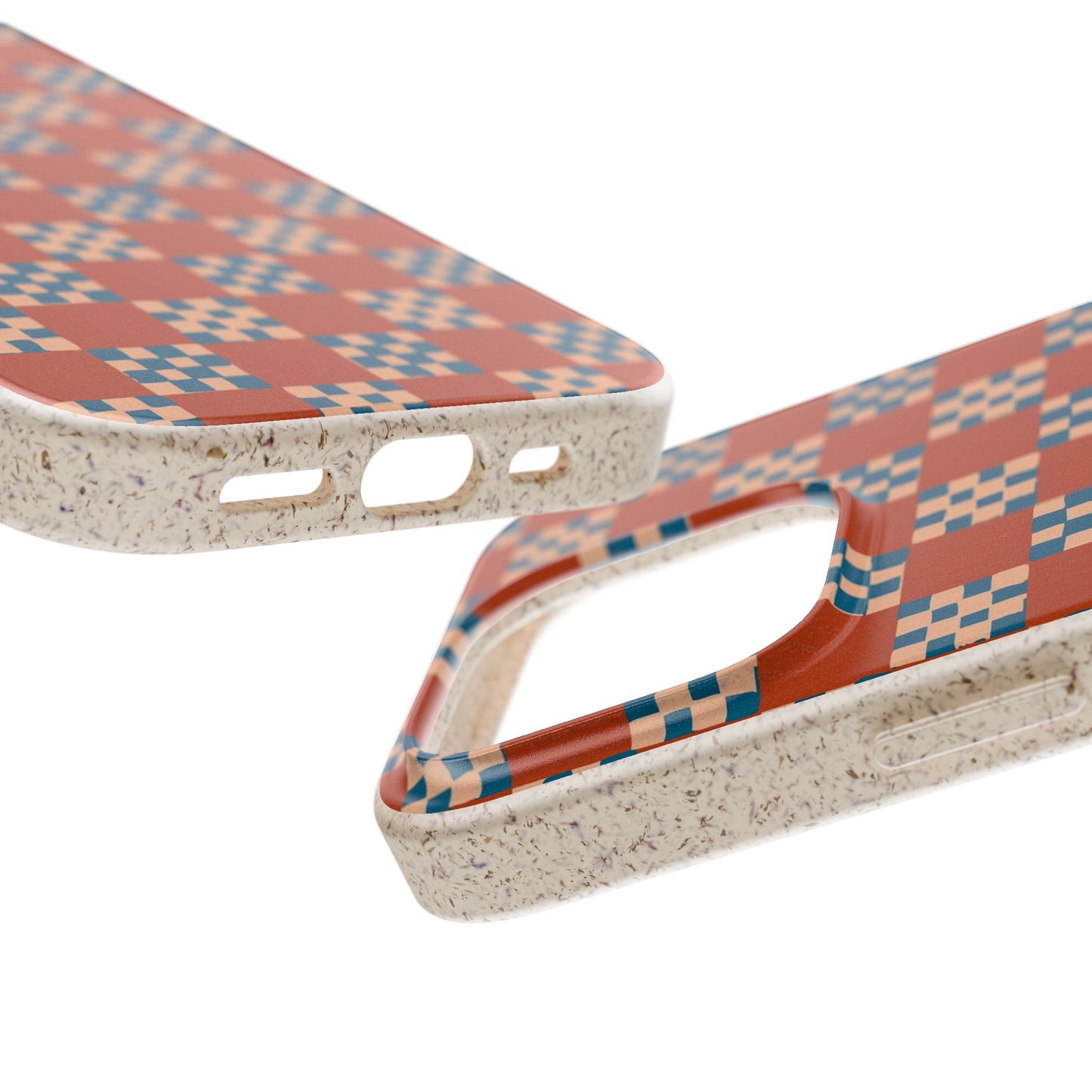 Checkered Quilt Phone Case - rust, peach and blue - Eco-Friendly, Biodegradable