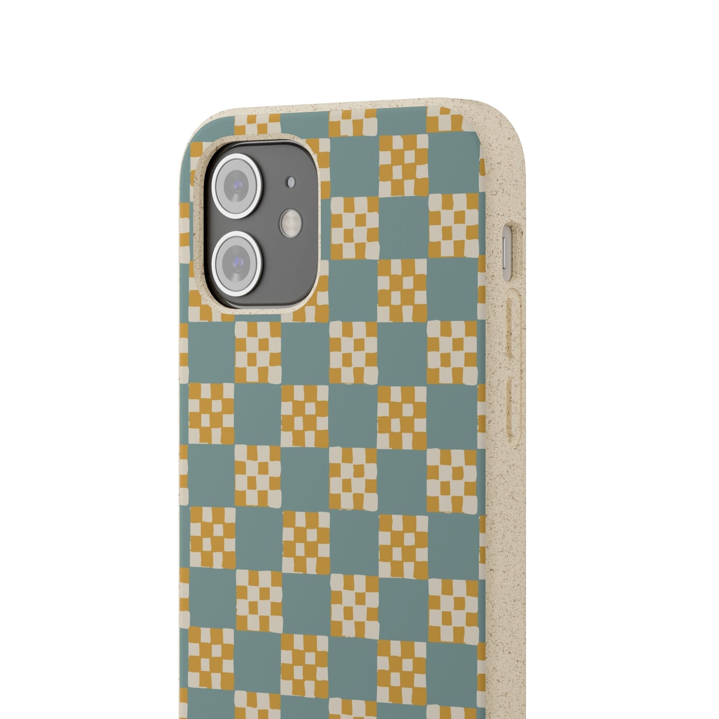 Checkered Quilt Biodegradable Phone Case, light blue and yellow