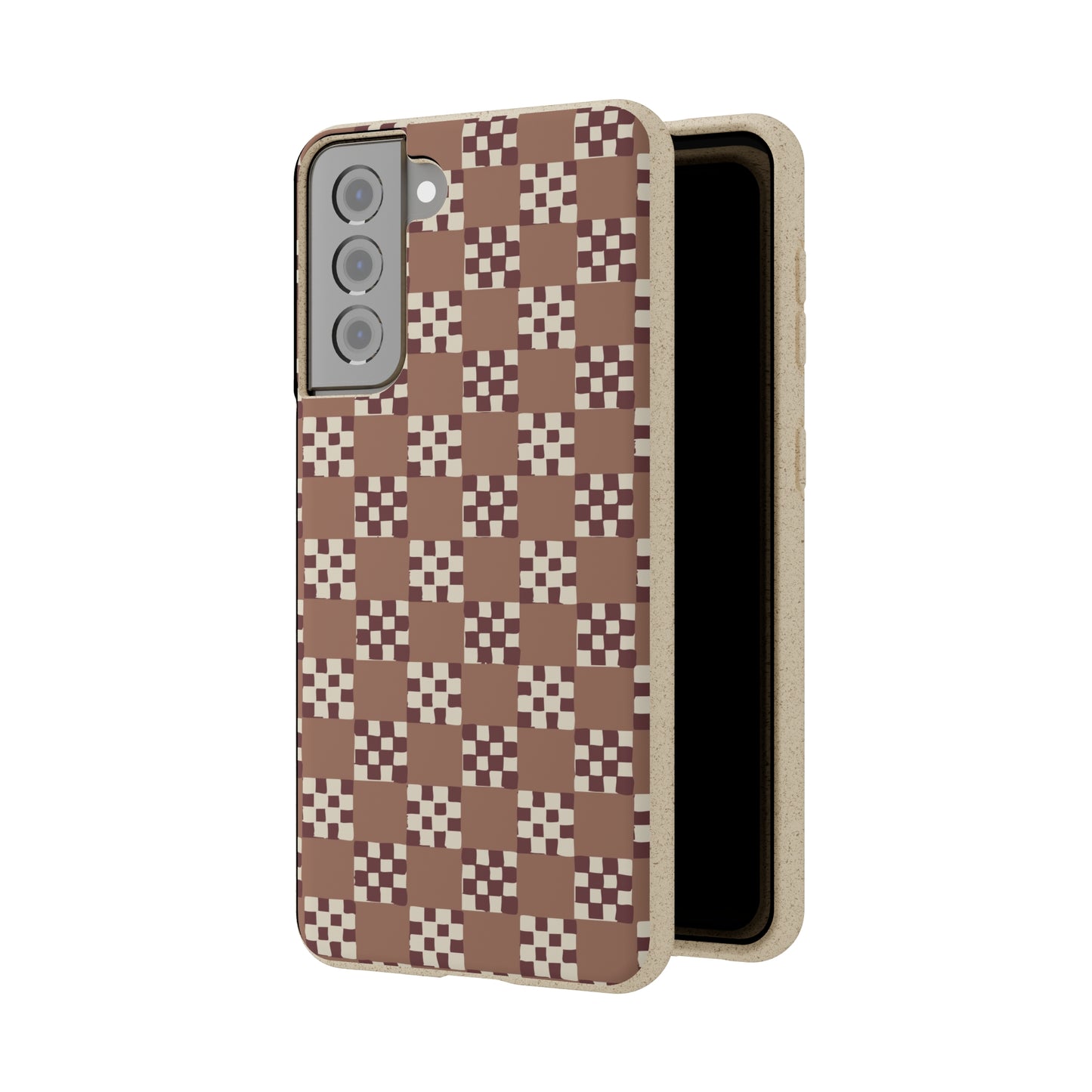 Checkered Quilt Biodegradable Phone Case, mocha mousse