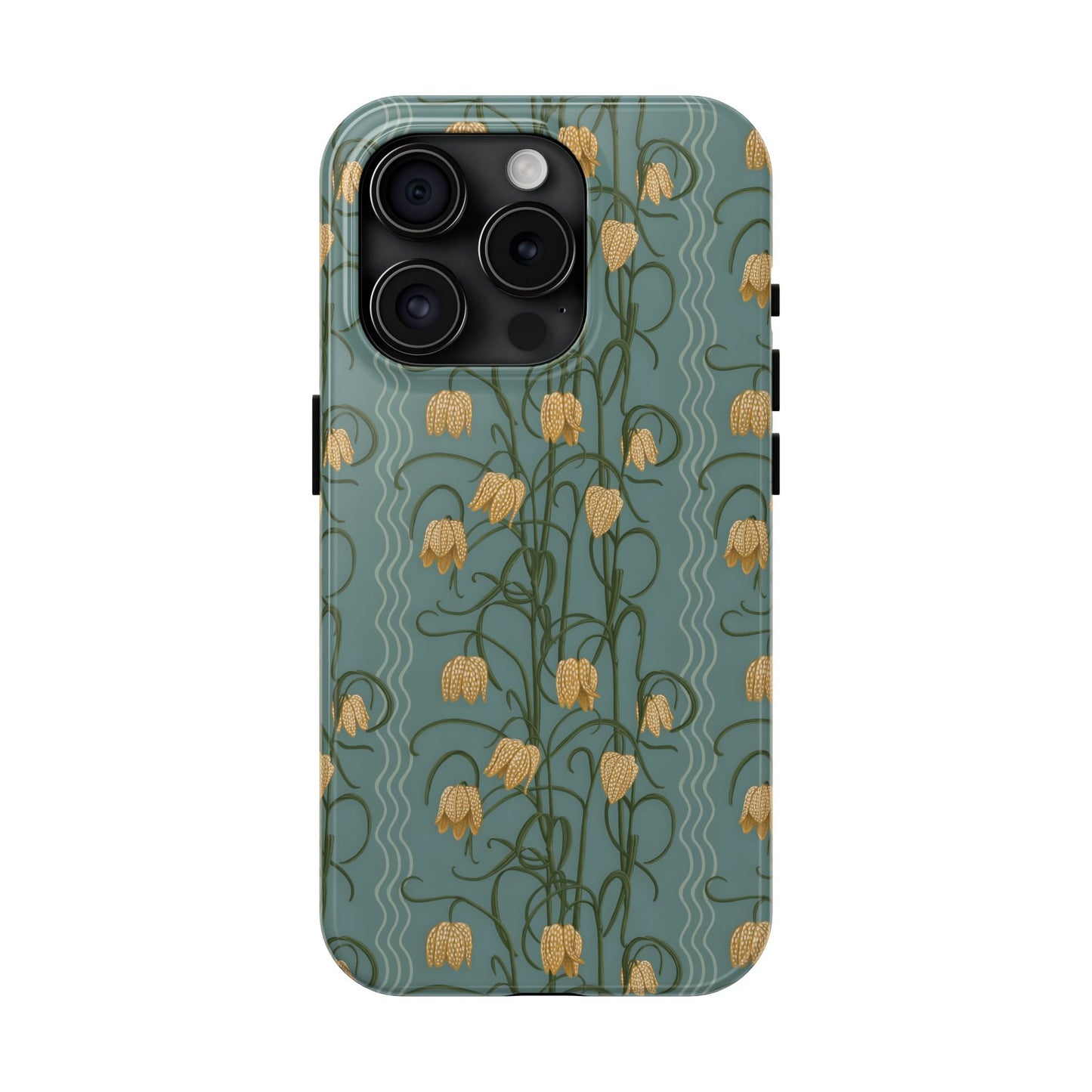 Campanas Floral Tough Phone Case — Dusty Blue and Marigold Wildflower Protective Cover, Personalizable