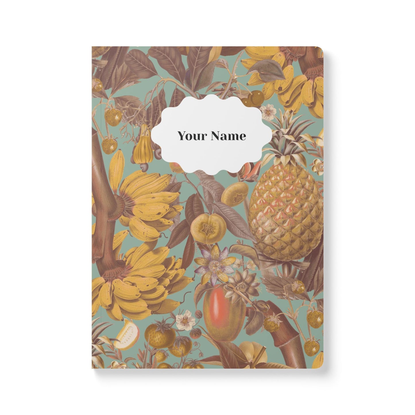 Juicy Fruit Softcover Personalized Journal, mint and yellow (add your name)