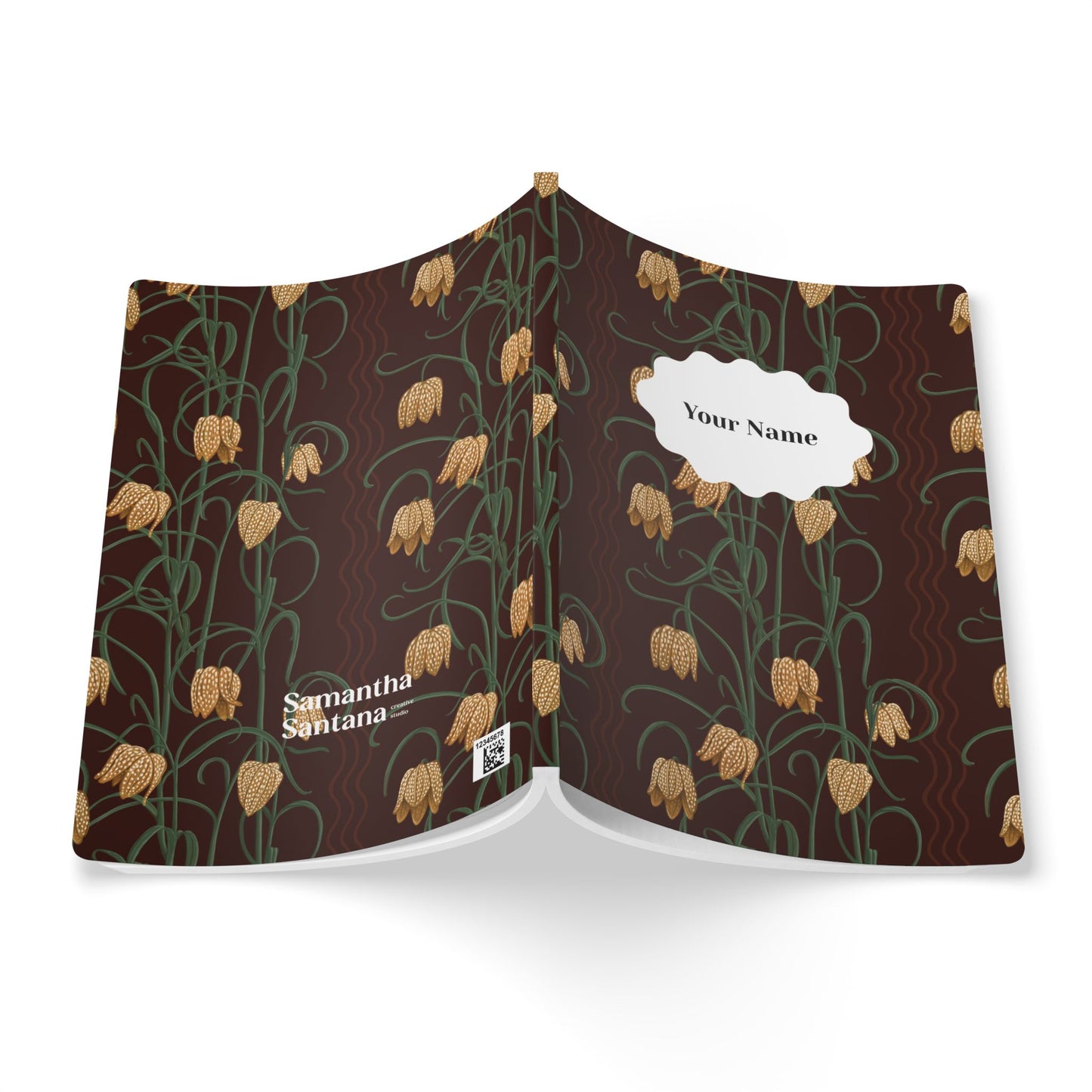 Campanas Softcover Personalized Journal, chocolate & goldenrod (add your name)