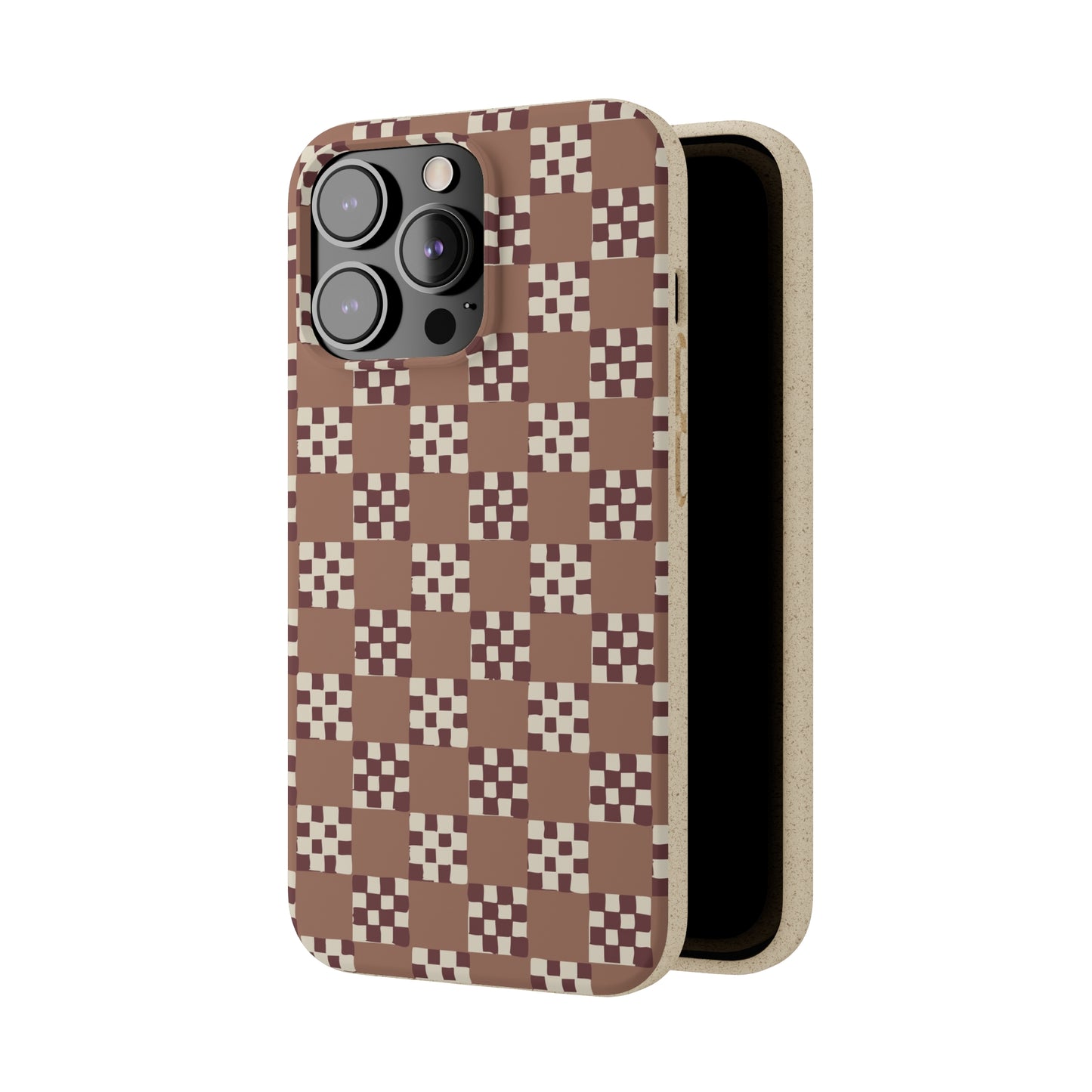 Checkered Quilt Biodegradable Phone Case, mocha mousse