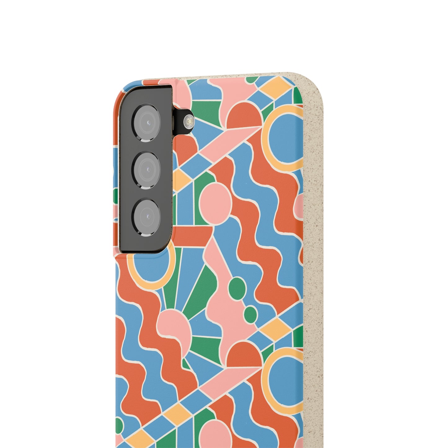 Day Trippin' Biodegradable Phone Case, blue, green, pink and brick red