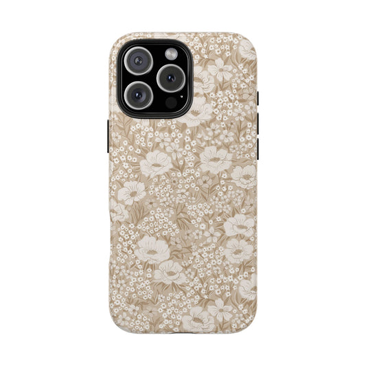 Wildflower Meadow Retro Vintage Floral Tough Phone Case Protection - Neutral, Personalizable