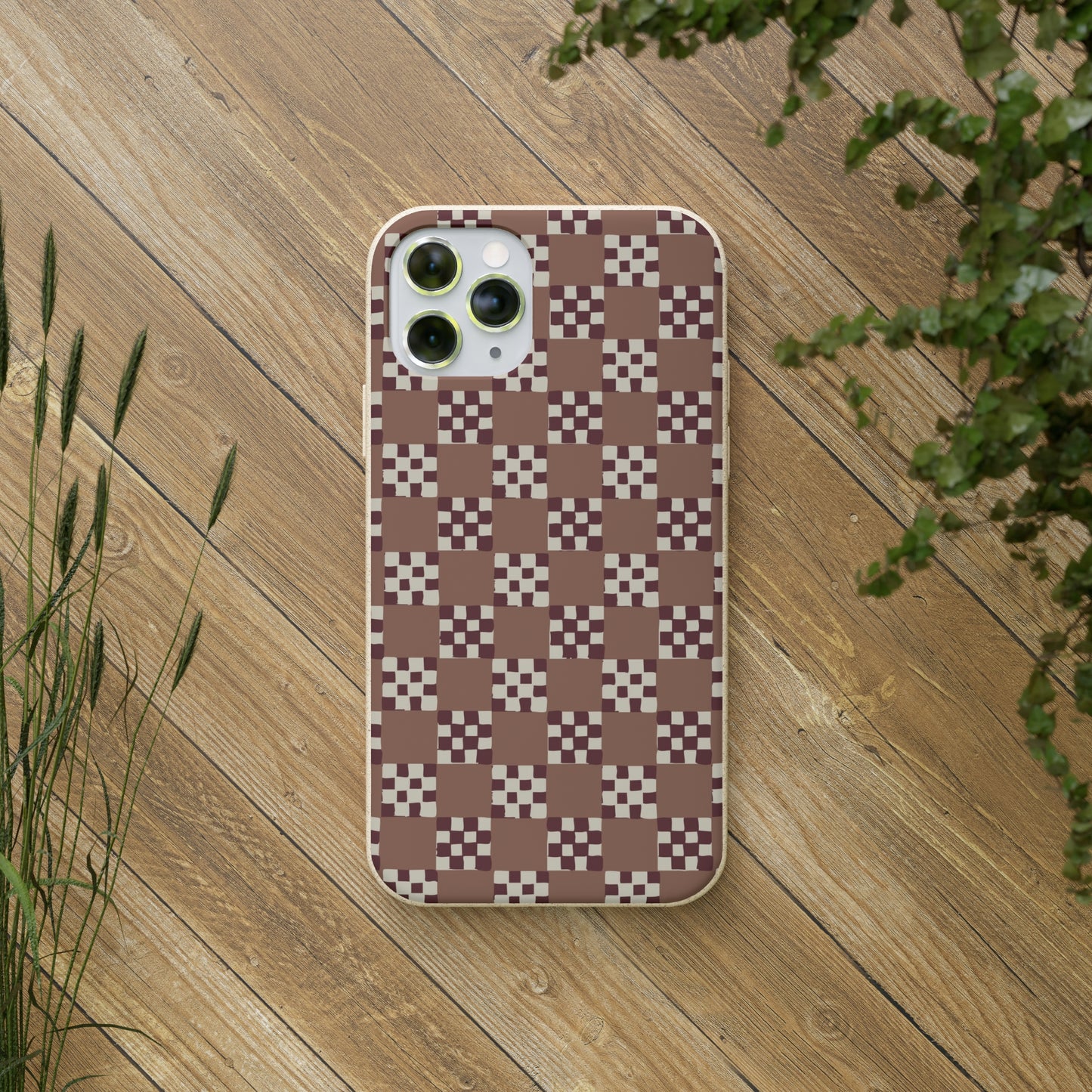 Checkered Quilt Biodegradable Phone Case, mocha mousse