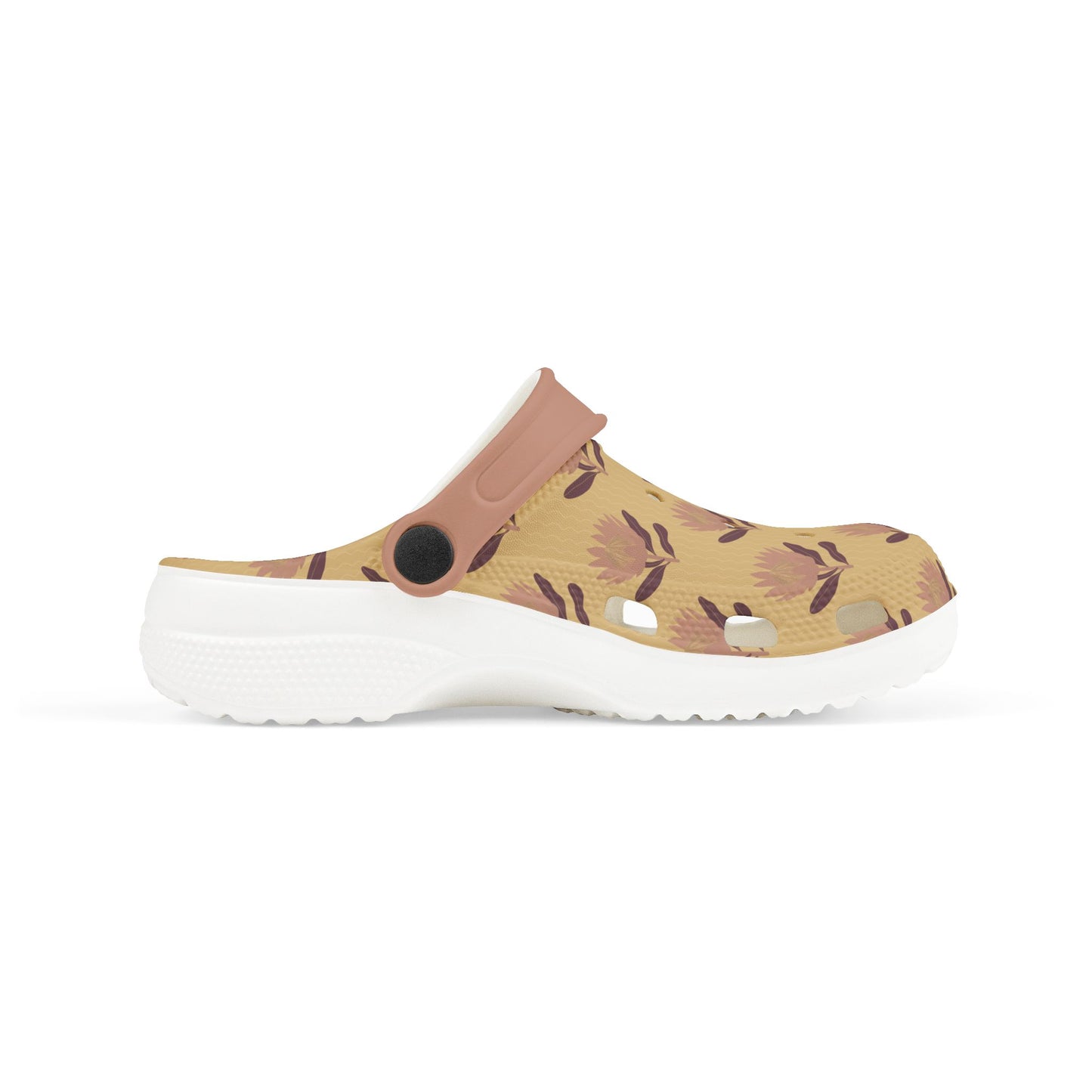 King Protea Floral Kid's EVA Foam Clogs — Butter Yellow and Mauve All-Over Print Slip-on Shoes