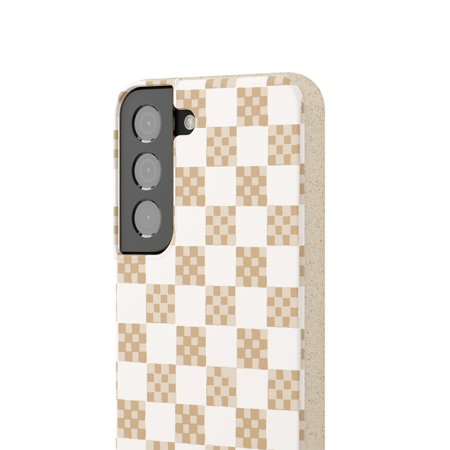 Checkered Quilt Biodegradable Phone Case, tan and white