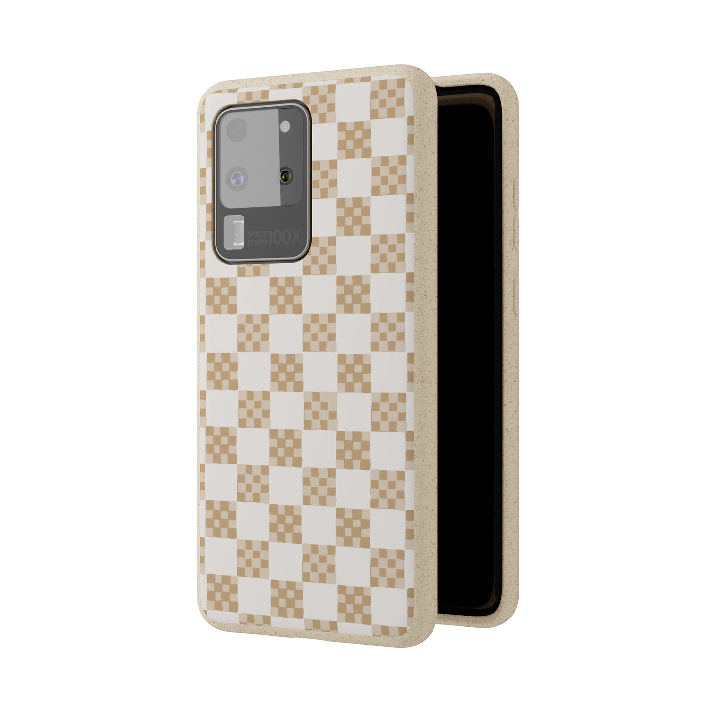 Checkered Quilt Biodegradable Phone Case, tan and white