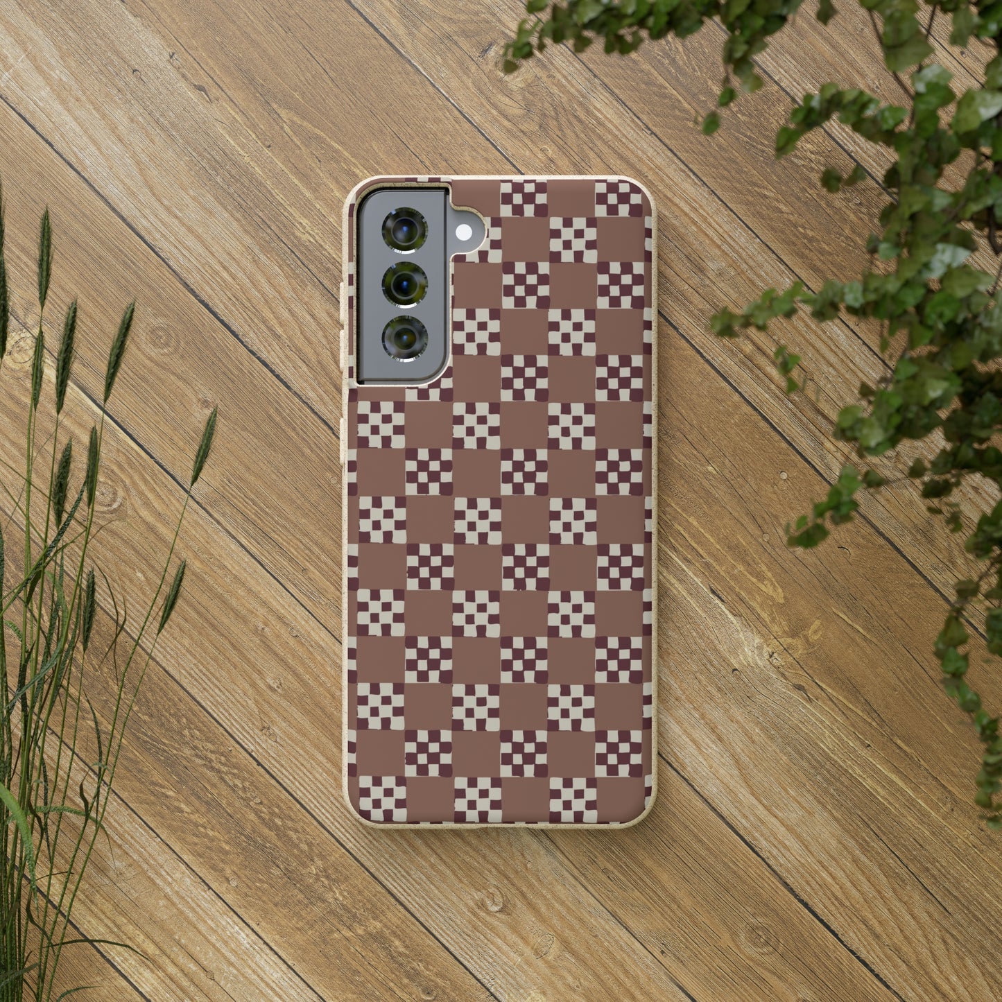 Checkered Quilt Biodegradable Phone Case, mocha mousse