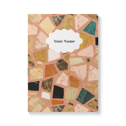 Dolce Terrazzo Softcover Personalized Journal, Peach and multicolor (add your name)