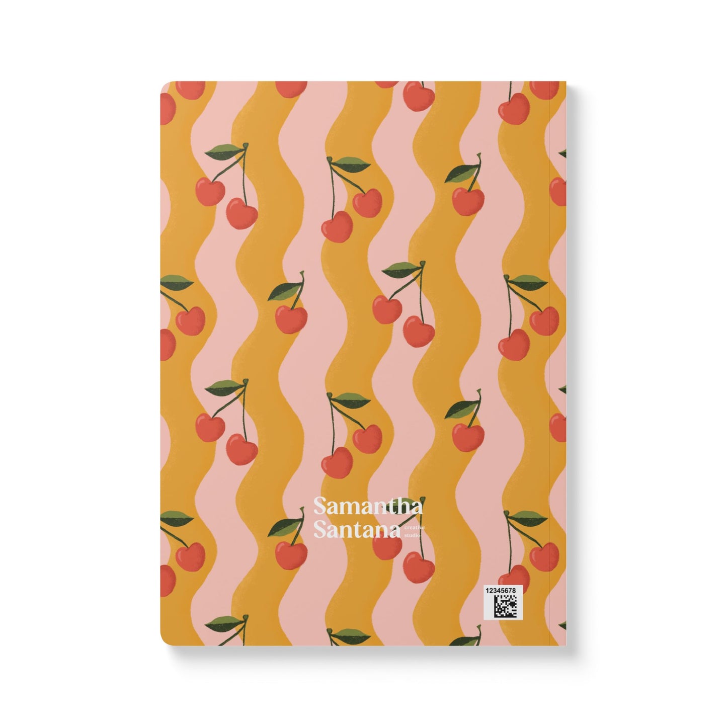 Wavy Cherry Softcover Personalized Journal, pink & yellow (add your name)