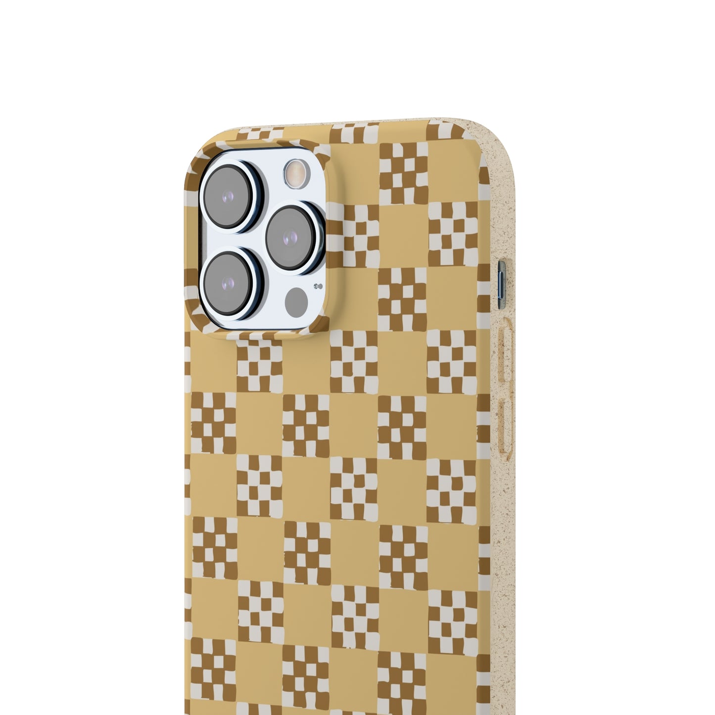 Checkered Quilt Biodegradable Phone Case, butter yellow, white and toffee