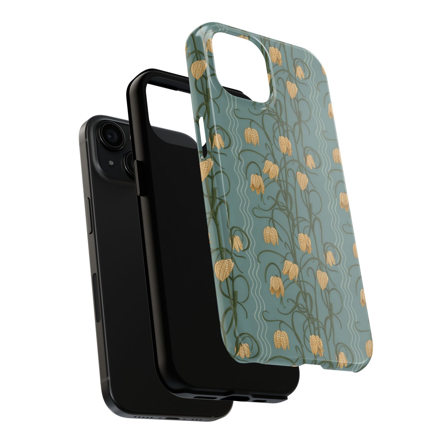 Campanas Floral Tough Phone Case — Dusty Blue and Marigold Wildflower Protective Cover, Personalizable
