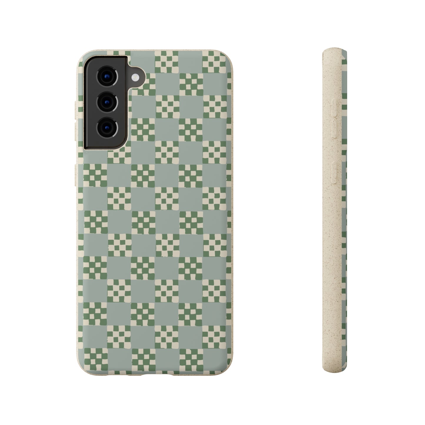 Checkered Quilt Biodegradable Phone Case, mint and green