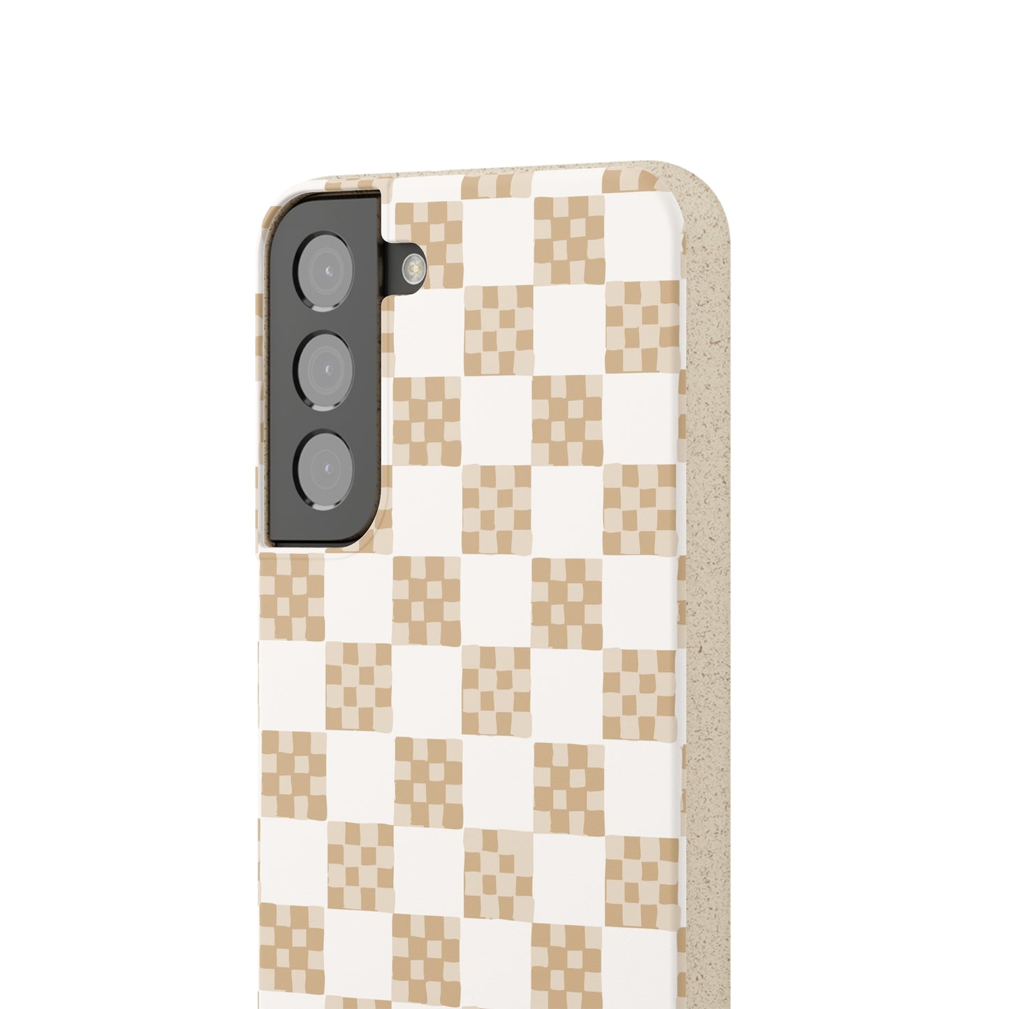 Checkered Quilt Biodegradable Phone Case, tan and white