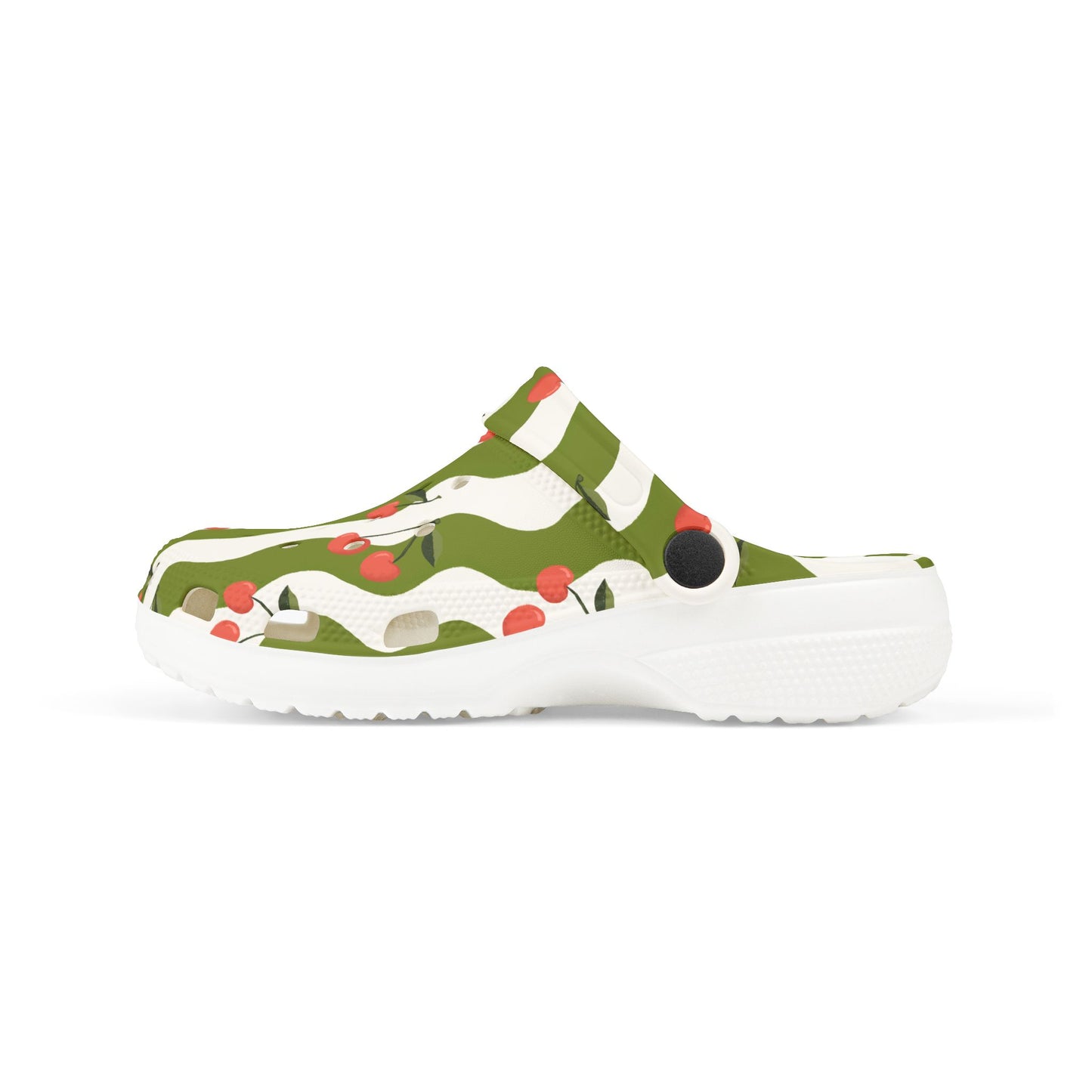 Wavy Cherry Kid's EVA Foam Clogs — White & Green Patterned Slip-Ons